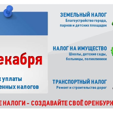 2 ДЕКАБРЯ ЕДИНЫЙ СРОК УПЛАТЫ ИМУЩЕСТВЕННЫХ НАЛОГОВ